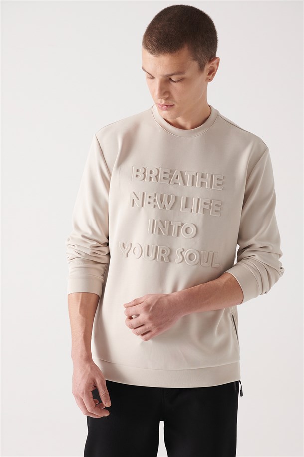 Bej Bisiklet Yaka Soft Touch Sweatshirt