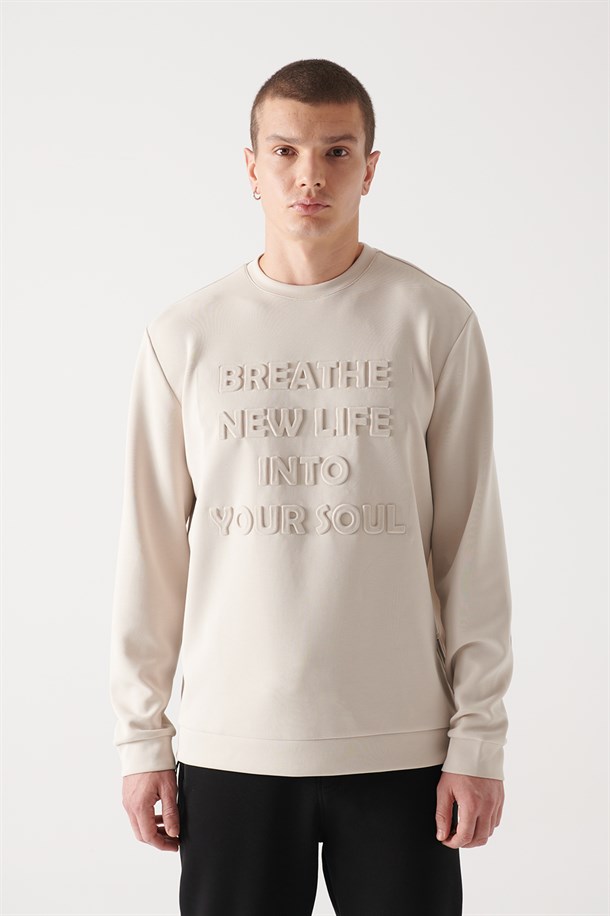 Bej Bisiklet Yaka Soft Touch Sweatshirt