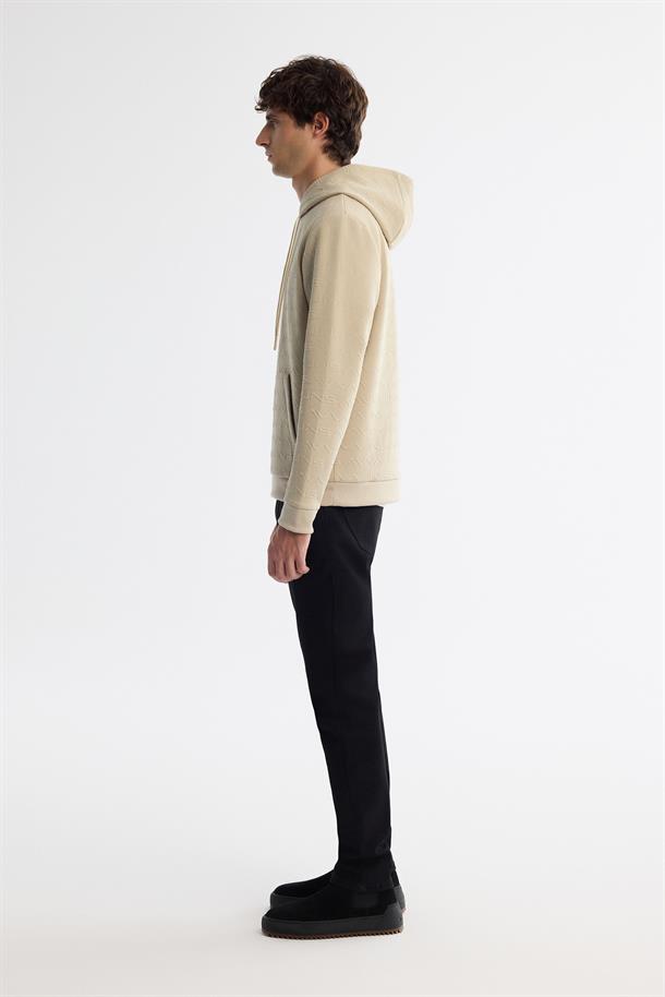 Bej Kapüşonlu Baskılı Sweatshirt