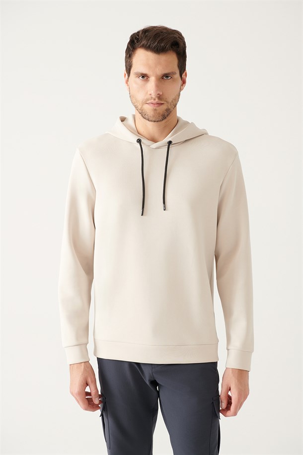 Bej Kapüşonlu Yaka Soft Touch Sweatshirt