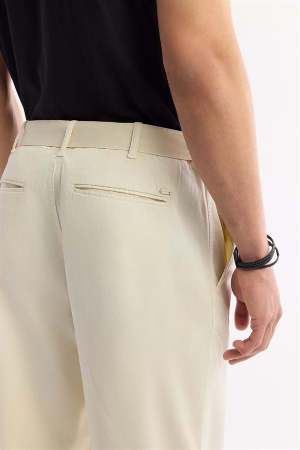 Bej Klasik Bel Ekstra Kemerli Sardes Baggy Fit Pantolon