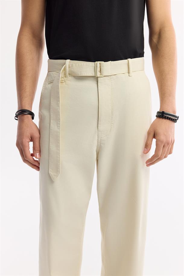 Bej Klasik Bel Ekstra Kemerli Sardes Baggy Fit Pantolon