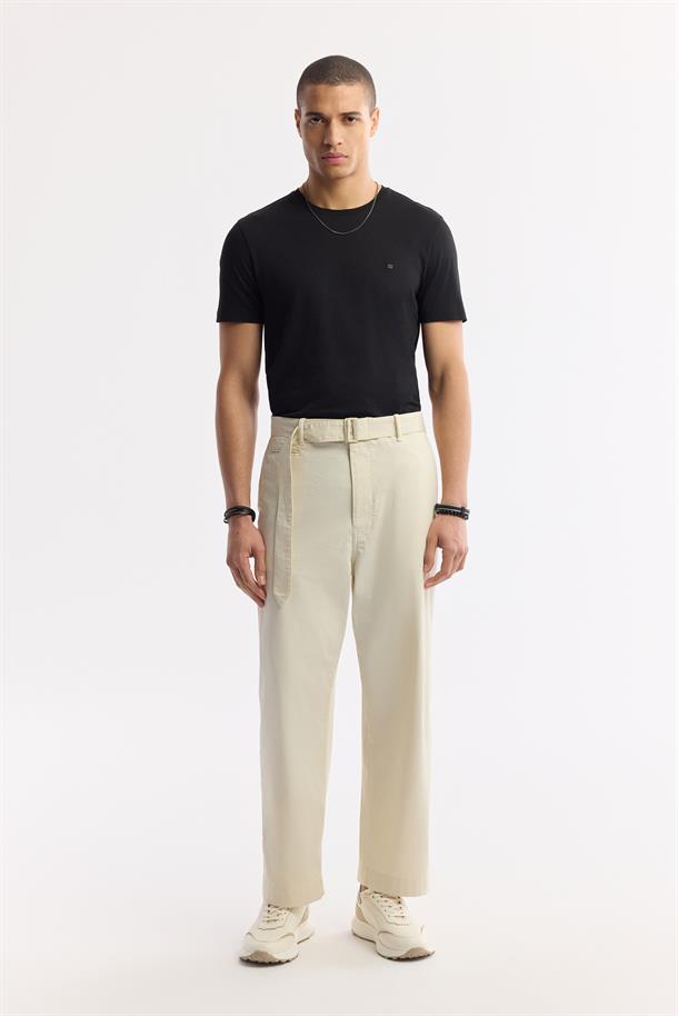 Bej Klasik Bel Ekstra Kemerli Sardes Baggy Fit Pantolon
