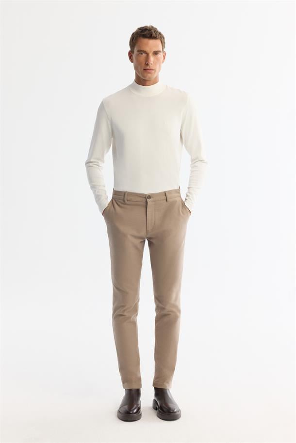 Bej Klasik Bel Slim Fit Chino Pantolon