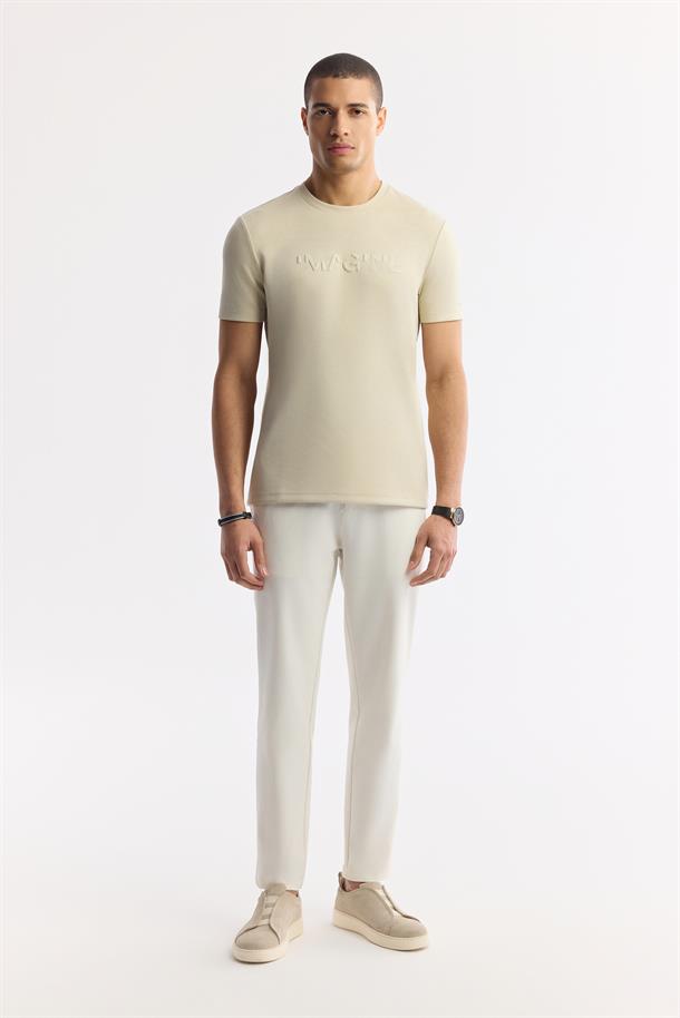 Bej Polo Yaka Jakarlı T-Shirt