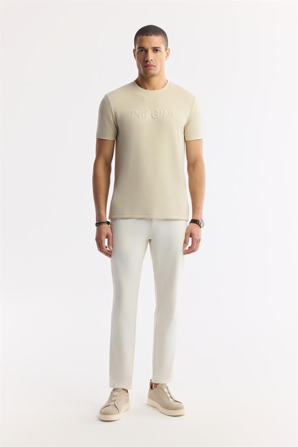 Bej Polo Yaka Jakarlı T-Shirt