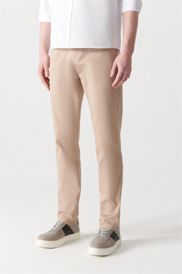 Bej Yandan Cepli Comfort Slim Fit Pantolon