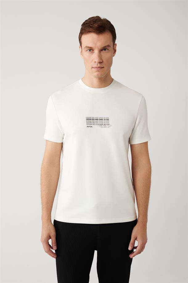 Beyaz Baskılı Bisiklet Yaka İnterlok T-shirt