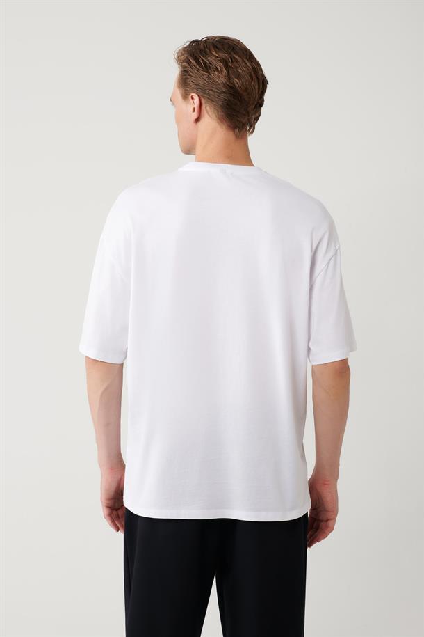Beyaz Baskılı Bisiklet Yaka Oversize T-shirt