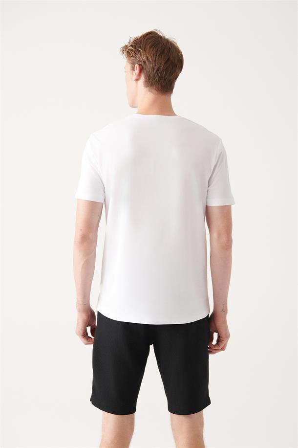 Beyaz Bisiklet Yaka Baskılı  Oversize T-Shirt