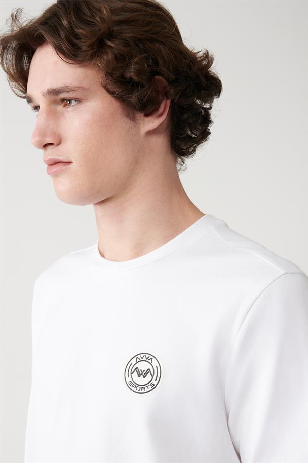Beyaz Bisiklet Yaka Garnili 2 İplik T-shirt