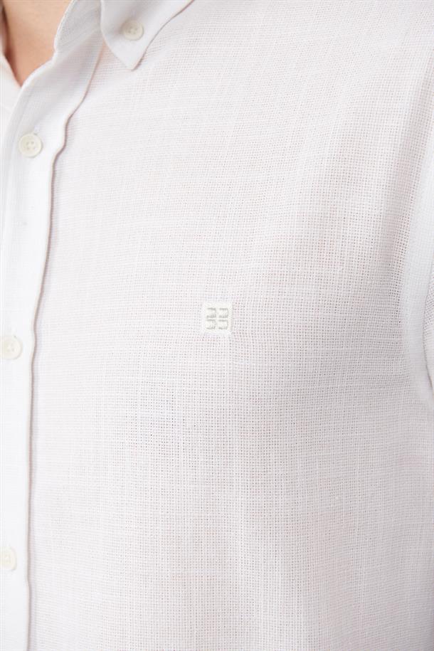 Beyaz Düğmeli Yaka Pamuk Dokulu Regular Fit Gömlek