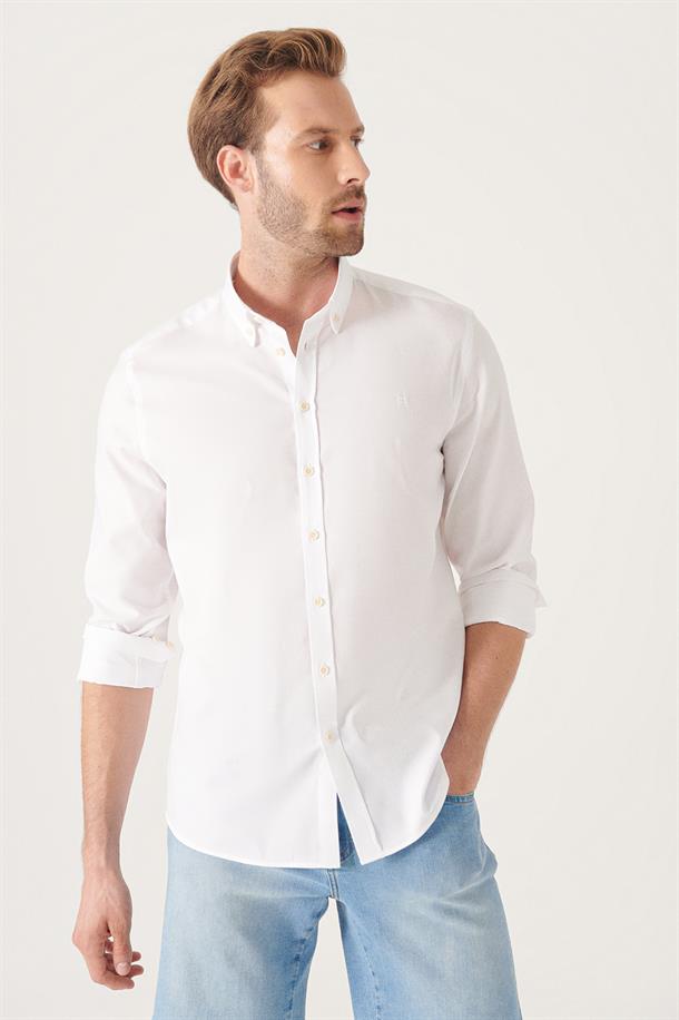 Beyaz Oxford %100 Pamuk Regular Fit Gömlek