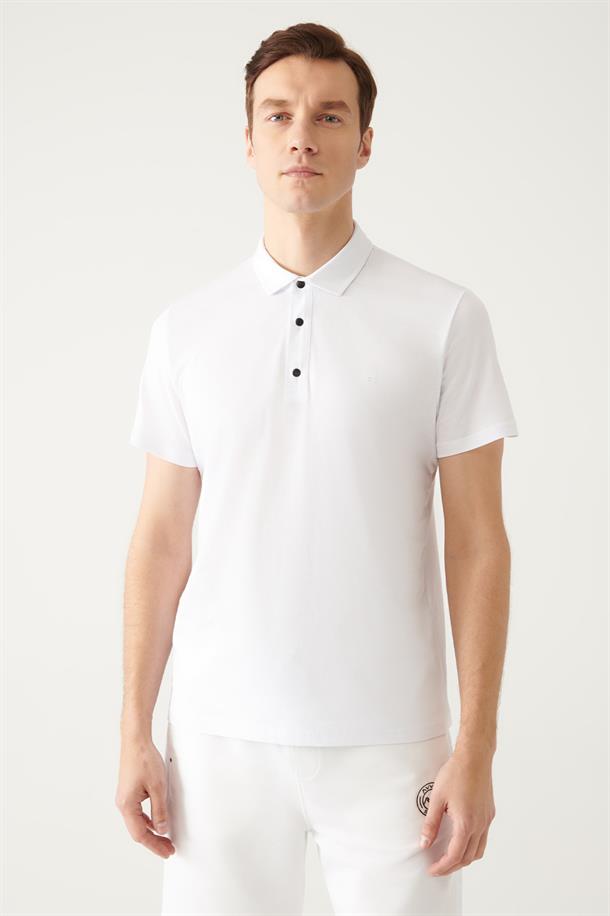 Beyaz Polo Yaka Örme T-Shirt