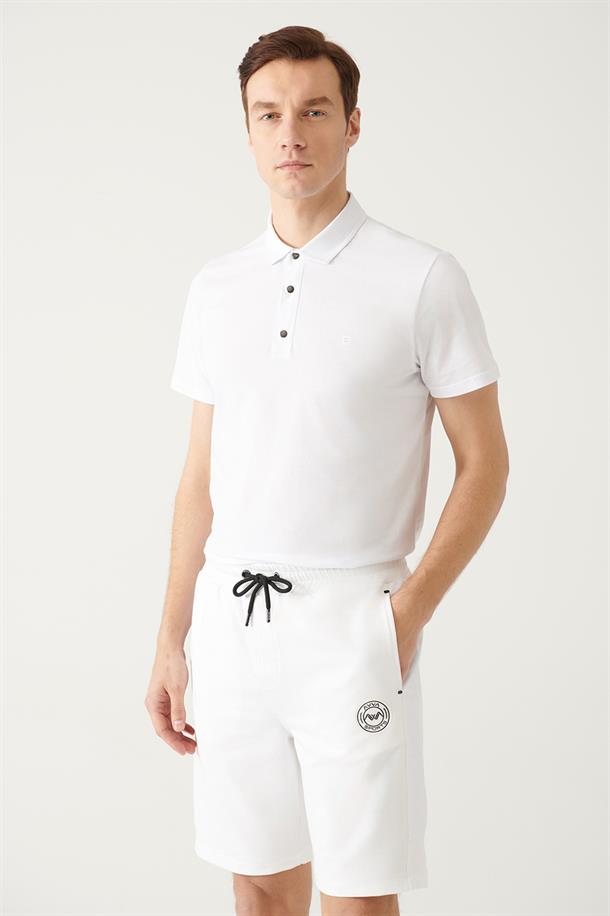 Beyaz Polo Yaka Örme T-Shirt
