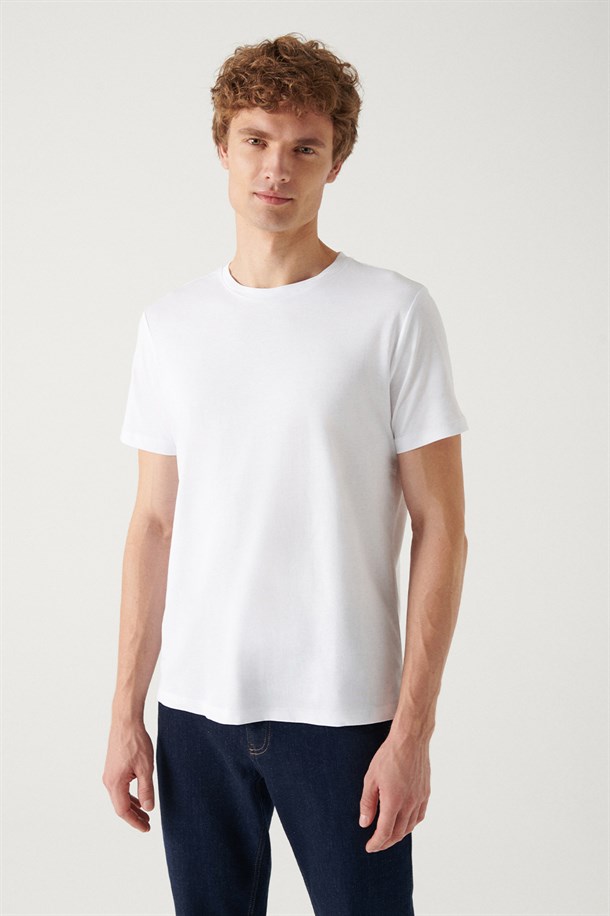 Beyaz-Sarı-Mint 3'lü Bisiklet Yaka %100 Pamuk Basic T-Shirt