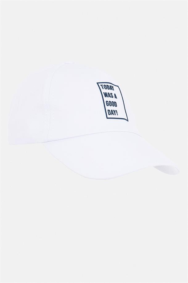 Beyaz Slogan Baskılı Spor Şapka