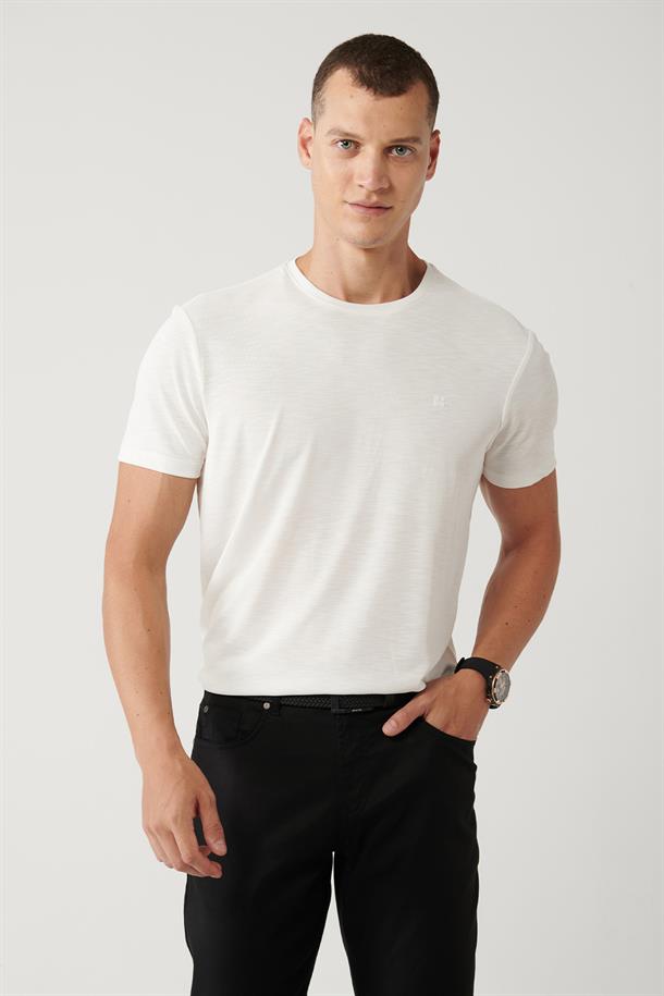 Beyaz Soft Touch Bisiklet Yaka T-shirt