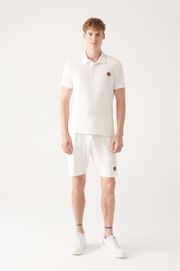 Beyaz Soft Touch Havlu Polo Yaka T-shirt