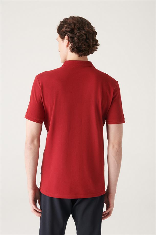Bordo %100 Pamuk Regular Fit 3 Düğmeli Polo Yaka T-Shirt