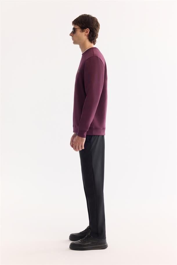 Bordo Bisiklet Yaka Enjeksiyon Baskılı İnterlok Sweatshirt