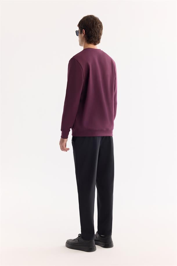 Bordo Bisiklet Yaka Enjeksiyon Baskılı İnterlok Sweatshirt
