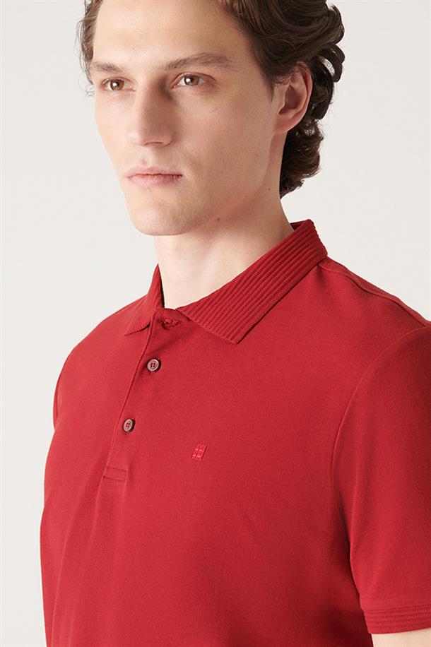 Bordo Polo Yaka Düz T-Shirt