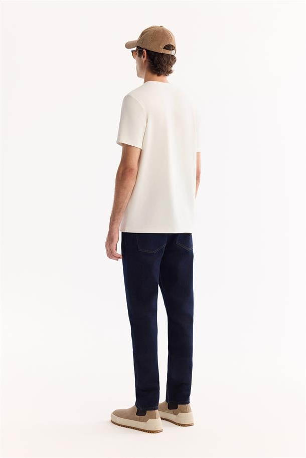 Ekru Bi-Stretch Baskılı İnterlok T-Shirt