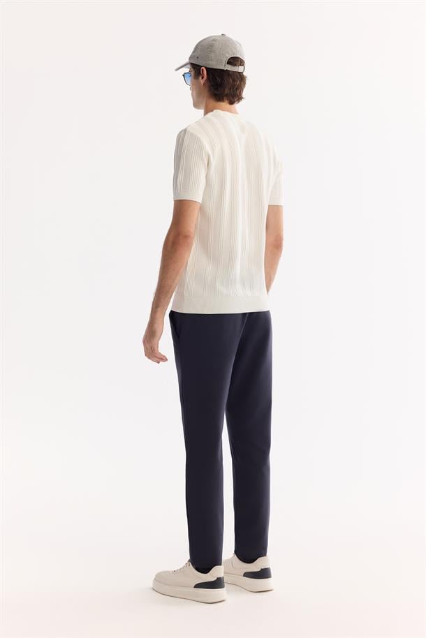 Ekru Bisiklet Yaka Bi-Stretch Rayon Triko T-shirt