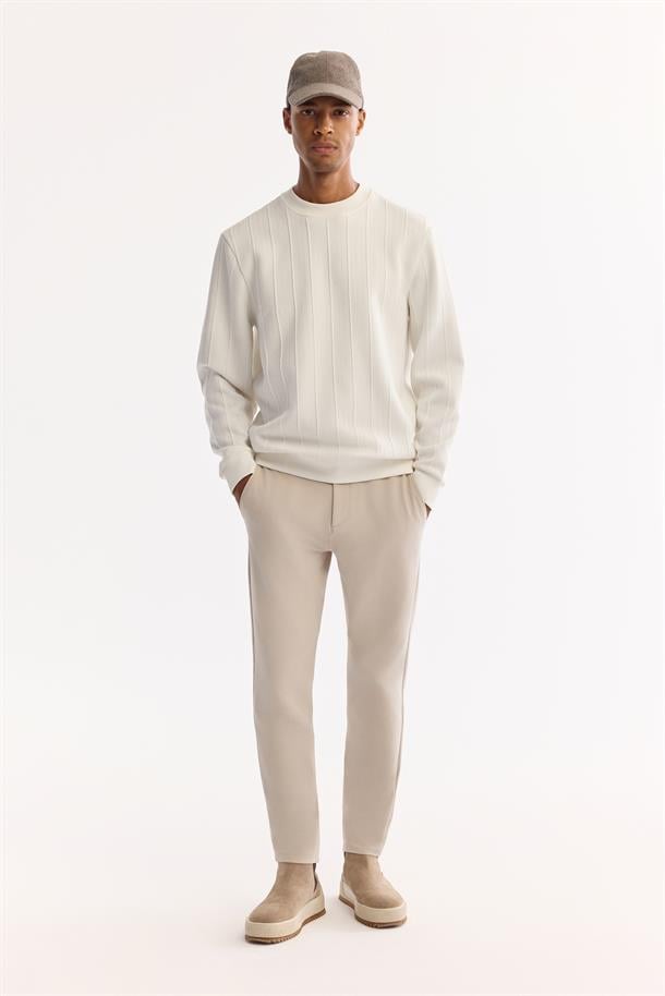 Ekru Bisiklet Yaka Jakarlı Sweatshirt
