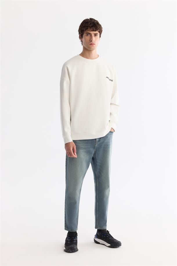 Ekru Bisiklet Yaka Oversize Sweatshirt