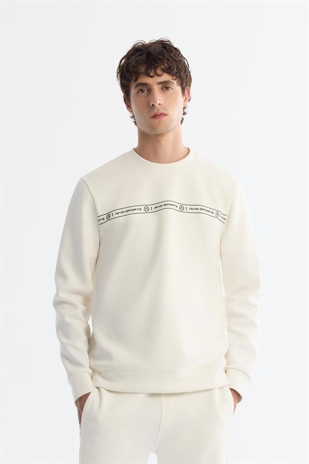 Ekru Bisiklet Yaka Sweatshirt