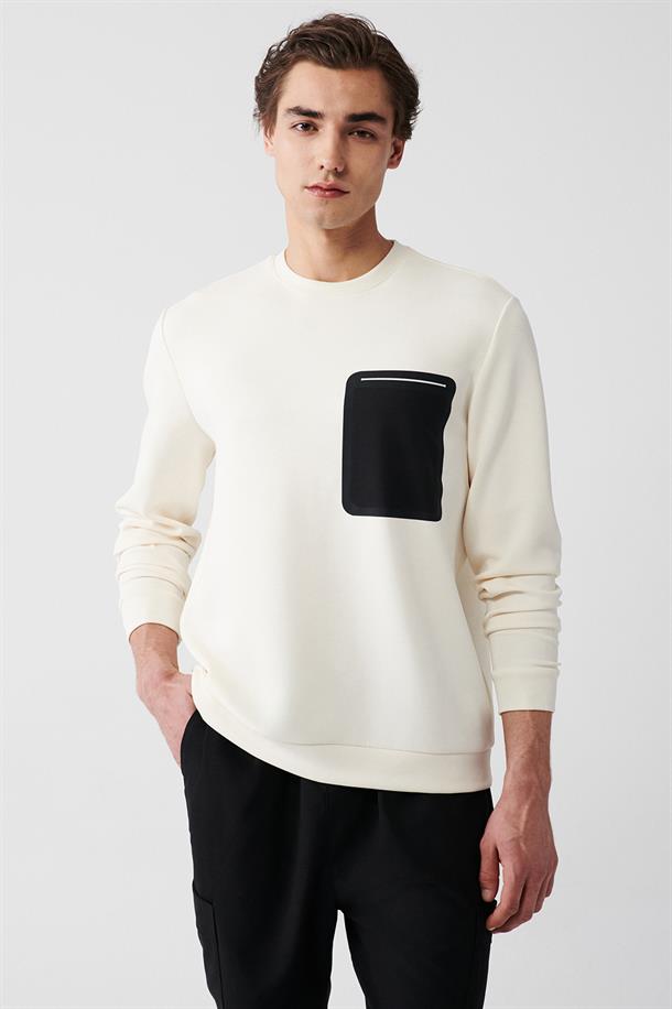 Ekru Bisiklet Yaka Sweatshirt