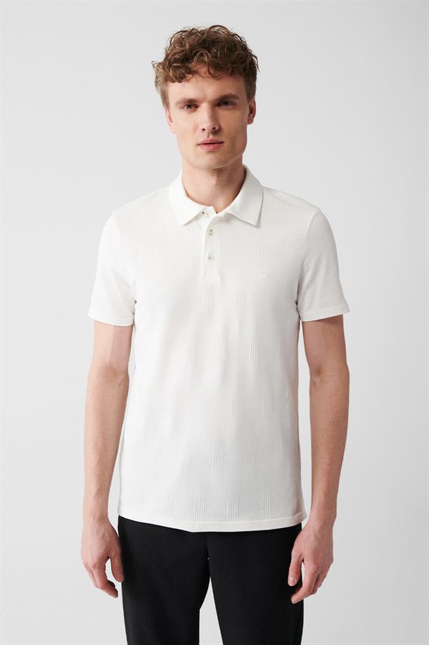 Ekru Polo Jakarlı T-shirt