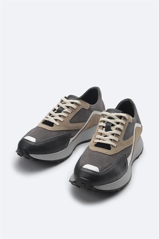 Grey Leather Casual Shoes