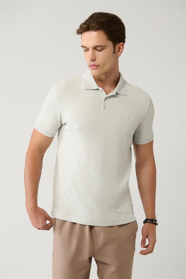 Gri 3 Düğmeli Polo yaka Jakarlı Regular Fit T-Shirt