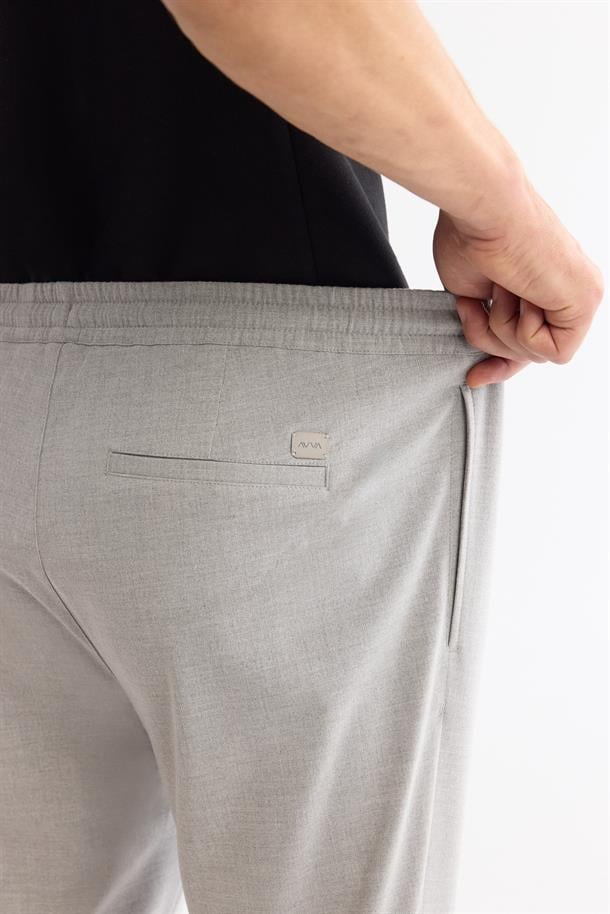Gri Basic Beli Lastikli Duble Paça Jogger Pantolon