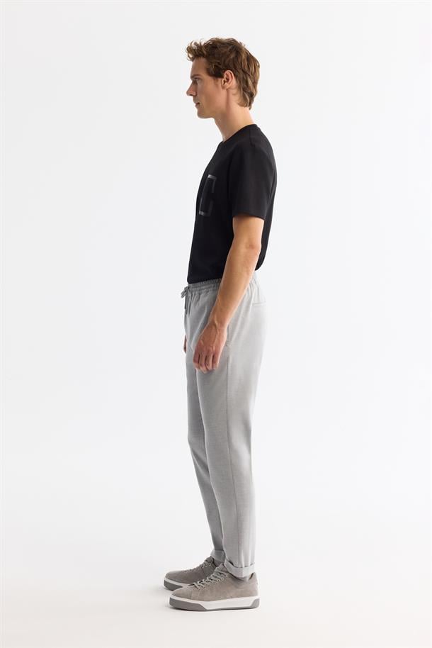 Gri Basic Beli Lastikli Duble Paça Jogger Pantolon