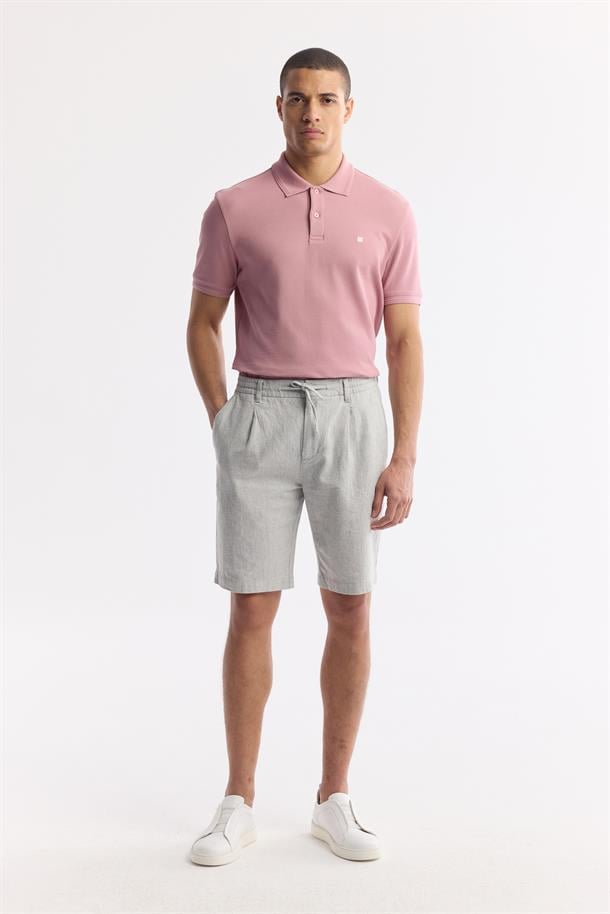 Gri Beli Lastikli Dokulu Teos Relaxed Fit Şort