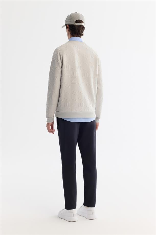 Gri Bisiklet Yaka Jakarlı Sweatshirt
