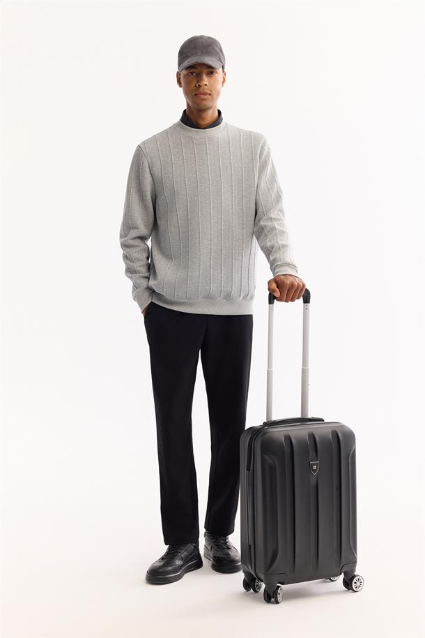 Gri Bisiklet Yaka Jakarlı Sweatshirt