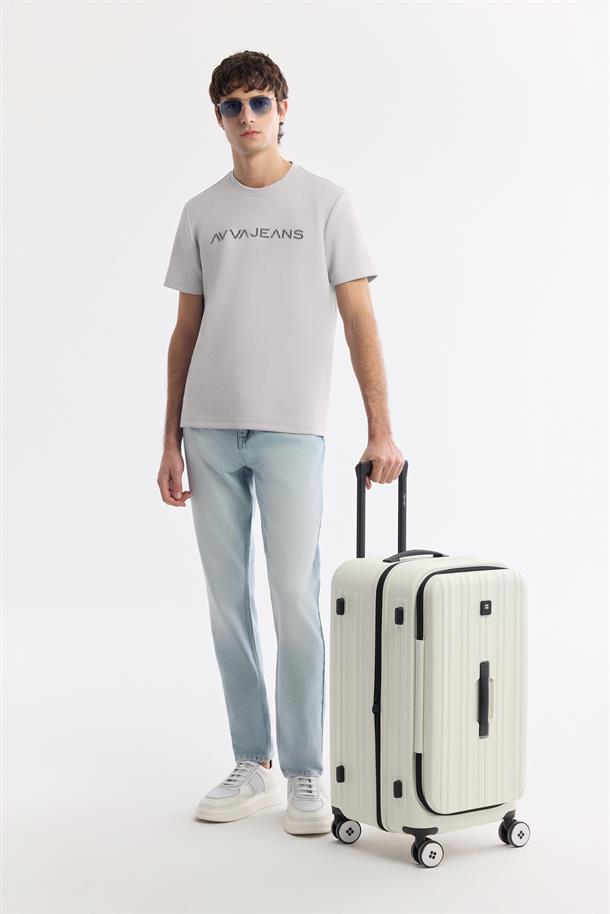 Gri Bisiklet Yaka Reflektörlü Bi Stretch İnterlok T-Shirt