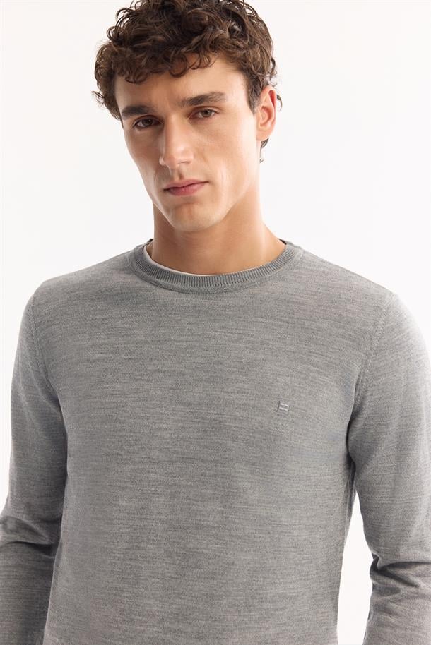 Grey Wool Blend Crew Neck Jumper