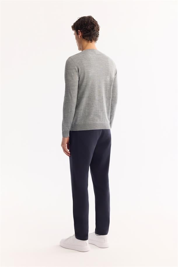 Grey Wool Blend Crew Neck Jumper