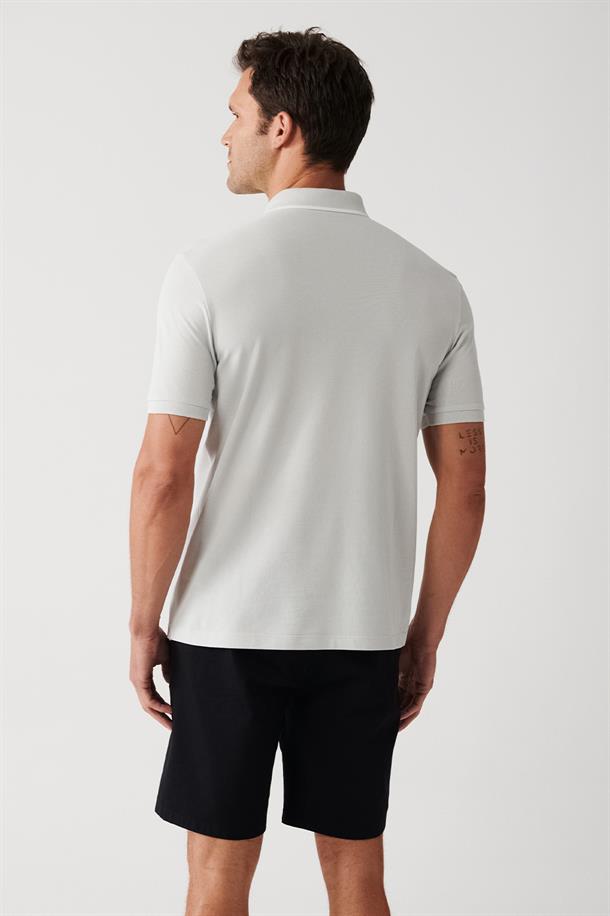 Gri Çıtçıtlı Yaka Özellikli Polo Yaka T-Shirt