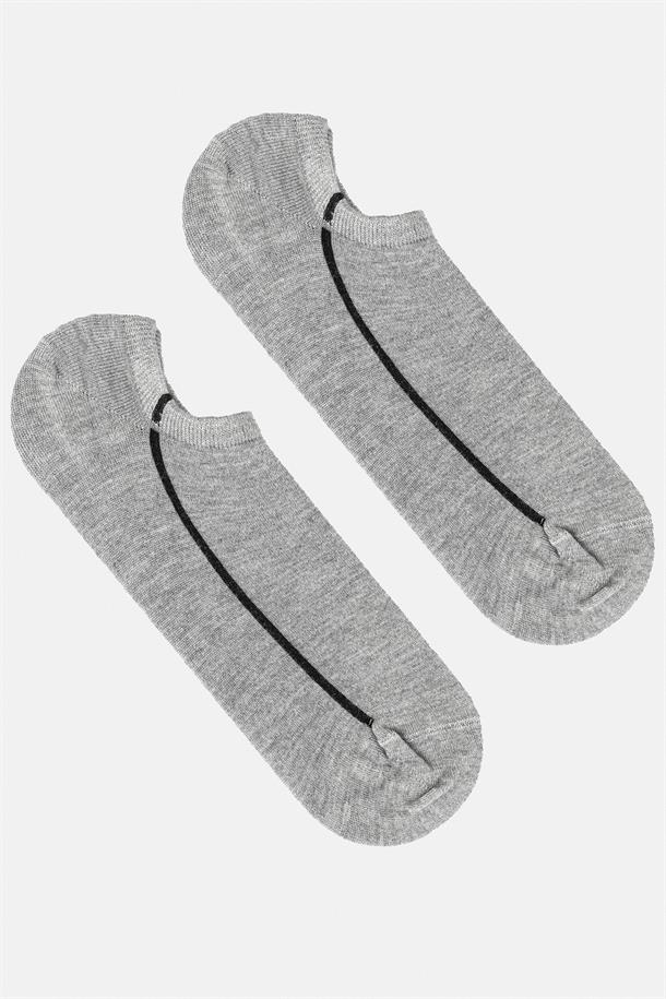 Gri Çizgi Detaylı Patik Çorap