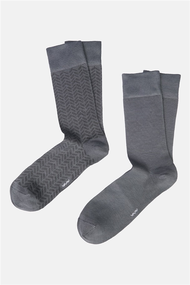 Gri Desenli 2'li Soket Çorap