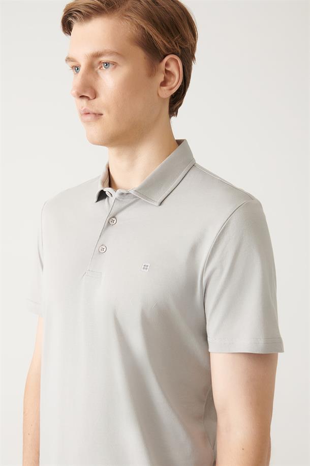 Gri Düğmeli  Polo Yaka T-Shirt