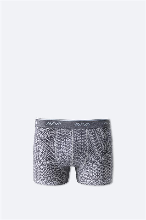 Gri Geometrik Desenli Tekli Boxer