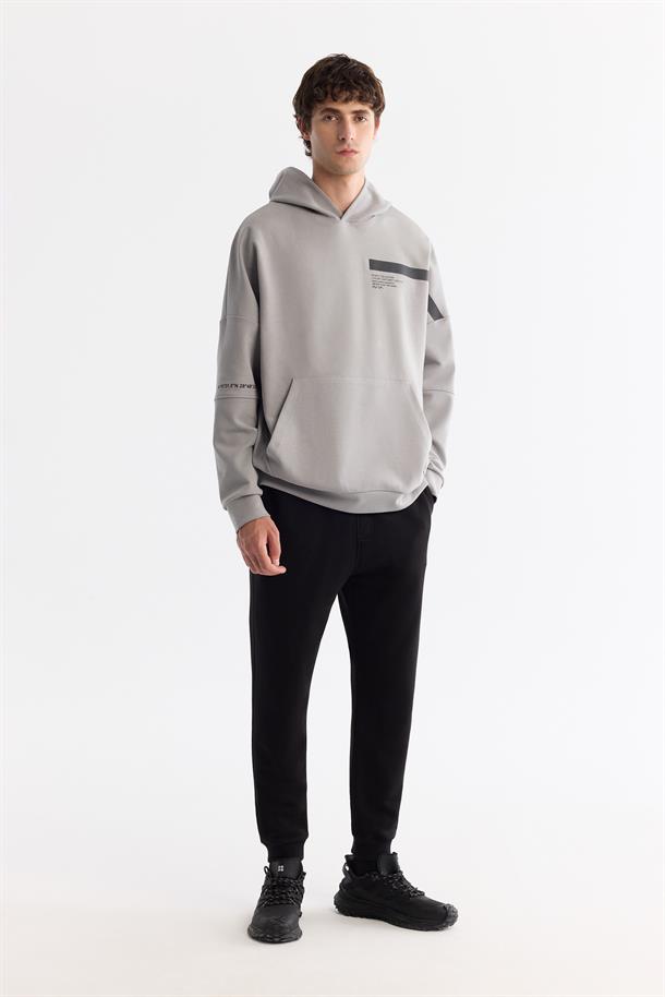 Grey Printed Oversize Hoodie